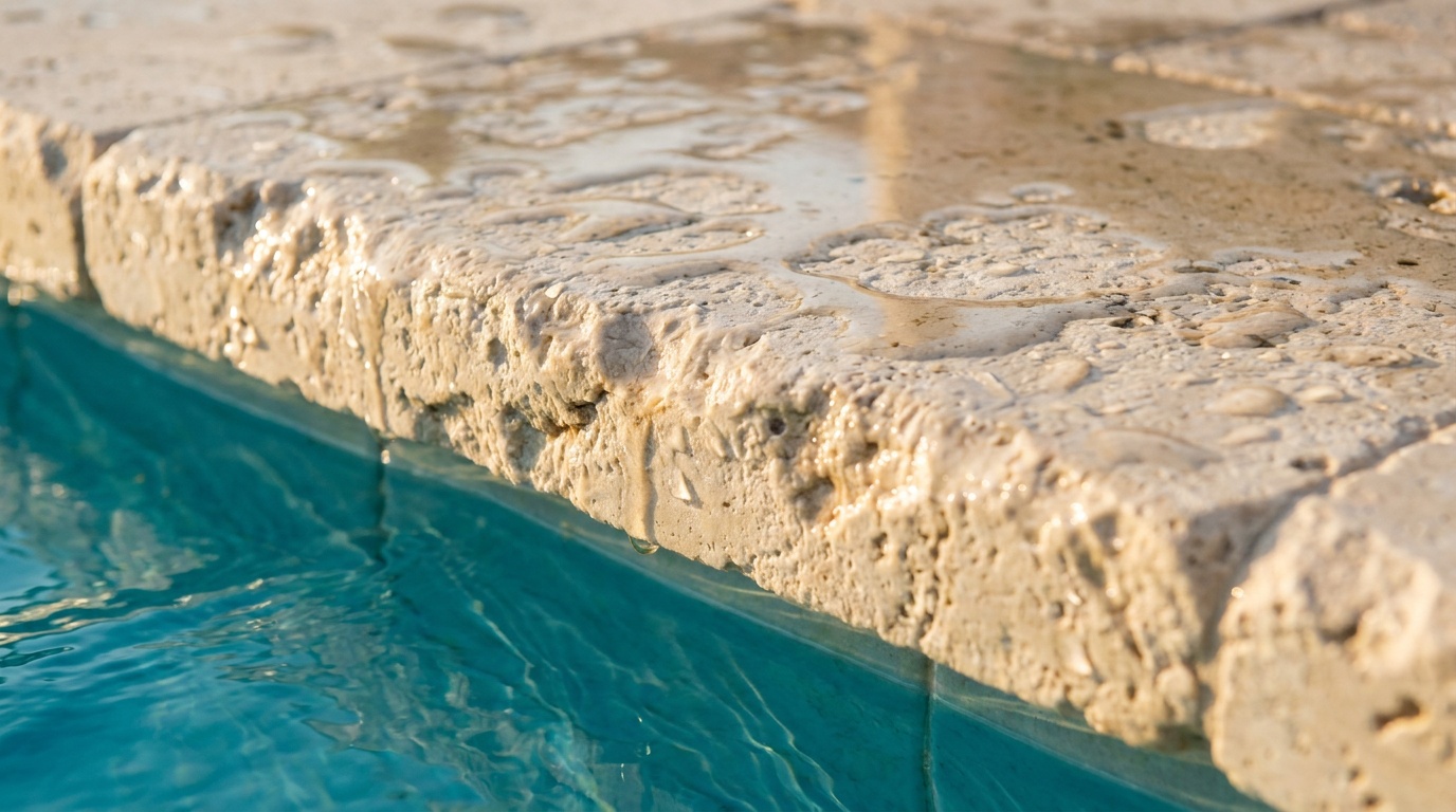 Travertine pool decking